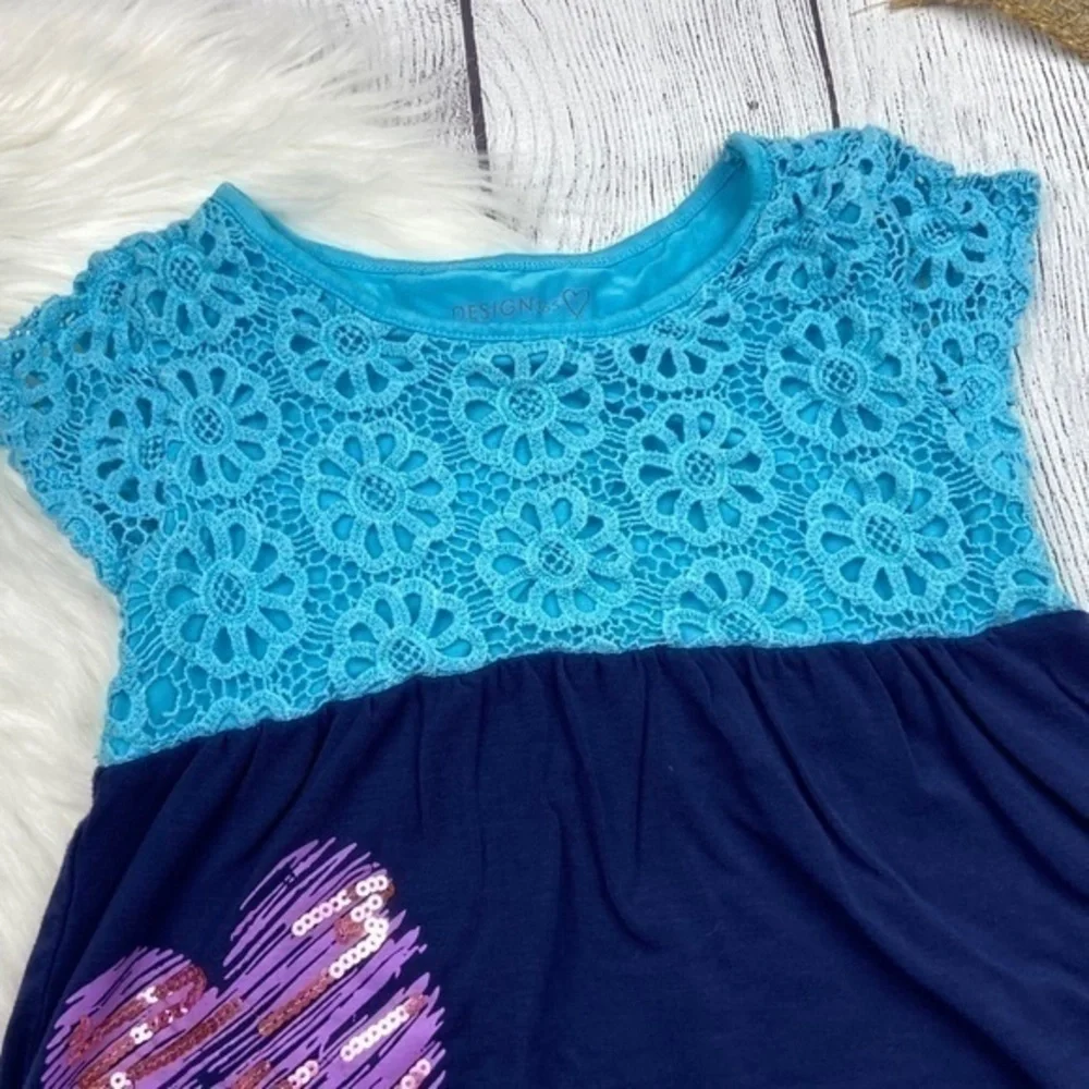 Design 365 Girls Dress Size 5 Crochet Lace Overlay Sequin Heart Details Dress